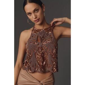 MAEVE by Anthropologie Top Size L Brown Embellished Cutwork Cross Back Tank NWT